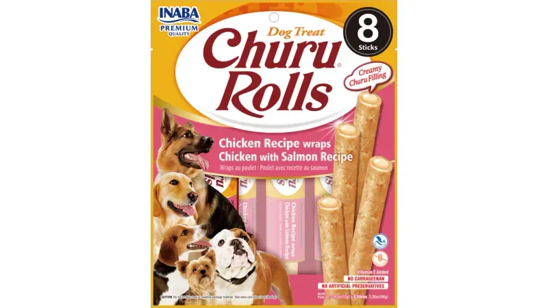 Inaba Dog Snack Churu Rolls 8 Piezas Pollo y Salmón 96 gr
